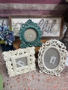 Hobby Lobby Teal and Cream Ornate Decorative Photo Frames